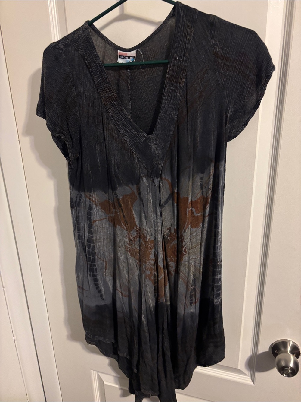 Shoreline Gray-Black Tunic with Brown Print V-Neck